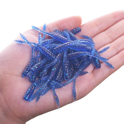 50 vnt. Smell Red Worm minkštas masalas Lifelike Simulation Žūklės masalas 45mm Dirbtinis krevečių skonio silikoninis masalas Bass Fishing Takcle