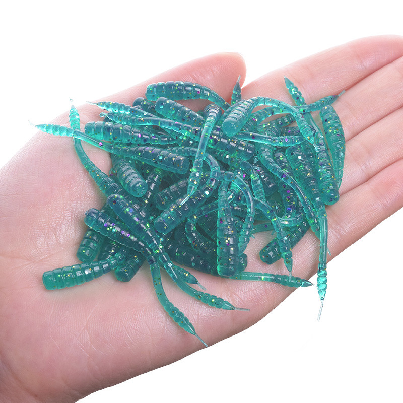 50 vnt. Smell Red Worm minkštas masalas Lifelike Simulation Žūklės masalas 45mm Dirbtinis krevečių skonio silikoninis masalas Bass Fishing Takcle