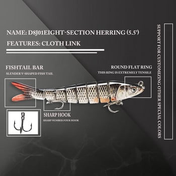 ODS 140 мм 30 г потъващи воблери Риболовни примамки Съединена Crankbait Swimbait 8 сегментна твърда изкуствена примамка за примамка за риболовни принадлежности