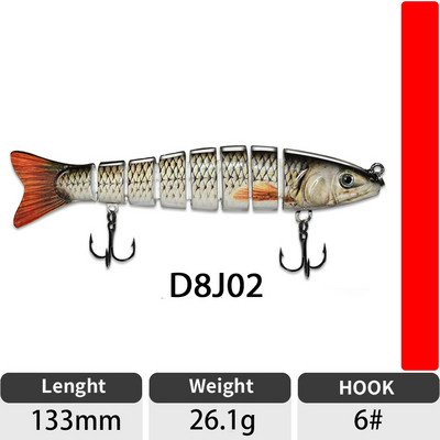 ODS 140mm 30g Naluci de pescuit Wobblers de scufundare Naluci de pescuit Crankbait Swimbait 8 segmente Momeală artificială tare pentru momeli de pescuit