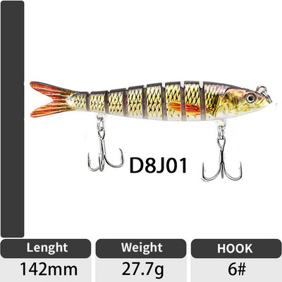 ODS 140mm 30g Naluci de pescuit Wobblers de scufundare Naluci de pescuit Crankbait Swimbait 8 segmente Momeală artificială tare pentru momeli de pescuit