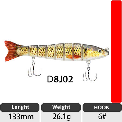 ODS 140mm 30g Naluci de pescuit Wobblers de scufundare Naluci de pescuit Crankbait Swimbait 8 segmente Momeală artificială tare pentru momeli de pescuit