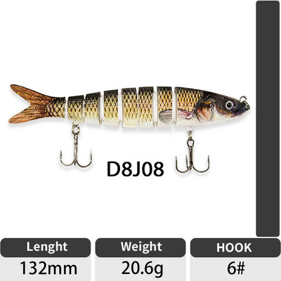ODS 140mm 30g Naluci de pescuit Wobblers de scufundare Naluci de pescuit Crankbait Swimbait 8 segmente Momeală artificială tare pentru momeli de pescuit