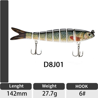 ODS 140mm 30g Naluci de pescuit Wobblers de scufundare Naluci de pescuit Crankbait Swimbait 8 segmente Momeală artificială tare pentru momeli de pescuit