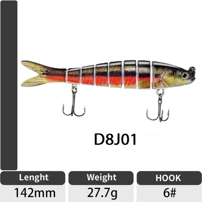 ODS 140mm 30g Naluci de pescuit Wobblers de scufundare Naluci de pescuit Crankbait Swimbait 8 segmente Momeală artificială tare pentru momeli de pescuit