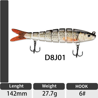 ODS 140mm 30g Naluci de pescuit Wobblers de scufundare Naluci de pescuit Crankbait Swimbait 8 segmente Momeală artificială tare pentru momeli de pescuit