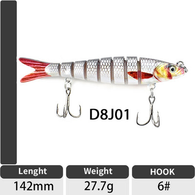ODS 140mm 30g Naluci de pescuit Wobblers de scufundare Naluci de pescuit Crankbait Swimbait 8 segmente Momeală artificială tare pentru momeli de pescuit