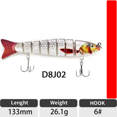 ODS 140mm 30g Naluci de pescuit Wobblers de scufundare Naluci de pescuit Crankbait Swimbait 8 segmente Momeală artificială tare pentru momeli de pescuit