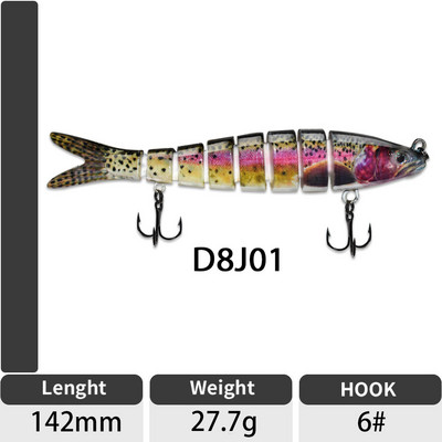 ODS 140mm 30g Naluci de pescuit Wobblers de scufundare Naluci de pescuit Crankbait Swimbait 8 segmente Momeală artificială tare pentru momeli de pescuit
