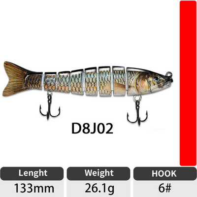ODS 140mm 30g Naluci de pescuit Wobblers de scufundare Naluci de pescuit Crankbait Swimbait 8 segmente Momeală artificială tare pentru momeli de pescuit