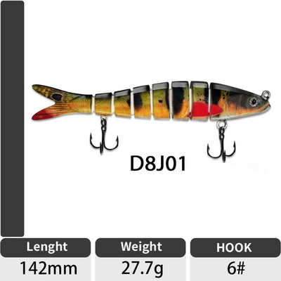 ODS 140mm 30g Naluci de pescuit Wobblers de scufundare Naluci de pescuit Crankbait Swimbait 8 segmente Momeală artificială tare pentru momeli de pescuit