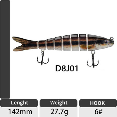 ODS 140mm 30g Naluci de pescuit Wobblers de scufundare Naluci de pescuit Crankbait Swimbait 8 segmente Momeală artificială tare pentru momeli de pescuit