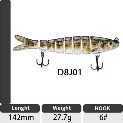 ODS 140mm 30g Naluci de pescuit Wobblers de scufundare Naluci de pescuit Crankbait Swimbait 8 segmente Momeală artificială tare pentru momeli de pescuit