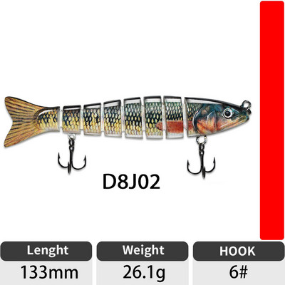 ODS 140mm 30g Naluci de pescuit Wobblers de scufundare Naluci de pescuit Crankbait Swimbait 8 segmente Momeală artificială tare pentru momeli de pescuit