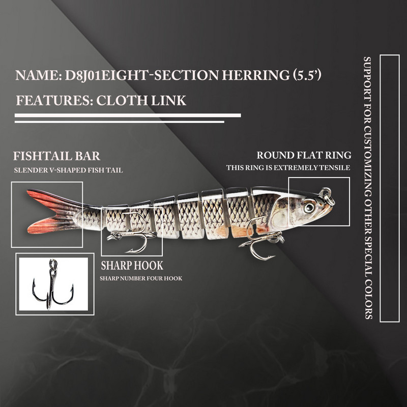 ODS 140mm 30g Naluci de pescuit Wobblers de scufundare Naluci de pescuit Crankbait Swimbait 8 segmente Momeală artificială tare pentru momeli de pescuit