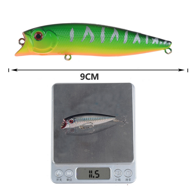 Whopper Plopper 9cm 11,5g TopWater Popper püügilant kõva söödaga voblerid, pöörlevad pehme sabaga kalastustarbed