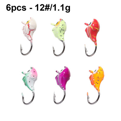 6 tk/komplekt 0,5–1,8 g Talvine jääpüügi lant sipelgakujuline värviline kunstlik pehme sööt Jigipea Väike jääpüügikonks peibutusussi jaoks