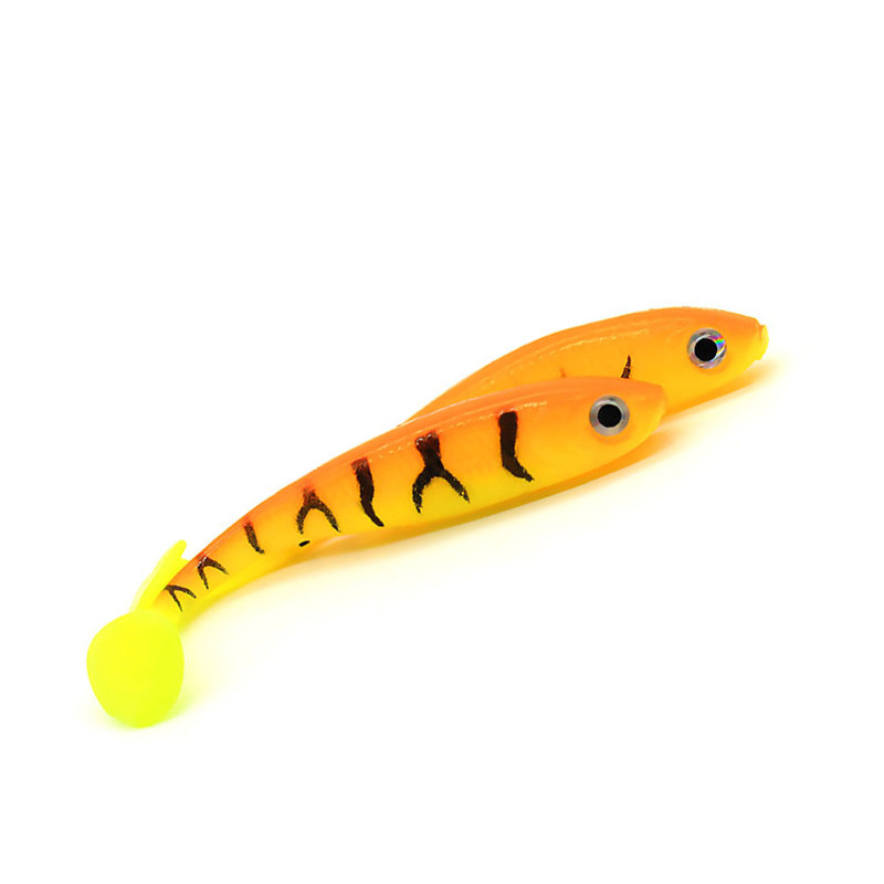 5tk/partii Soft Bait Lure 3D eyed t-tail 70mm 2,1g Voblerid Worm Fishing Silikoonkala Kunstsöödapüügiks Jig Head