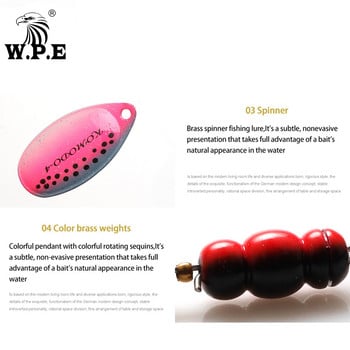 Марка WPE 1 бр. Spinner Lure 6.5g/9.7g/13.4g Bass Fishing Bait Метална лъжица Lure Treble Hook Риболовни принадлежности Твърда примамка CrankBaits