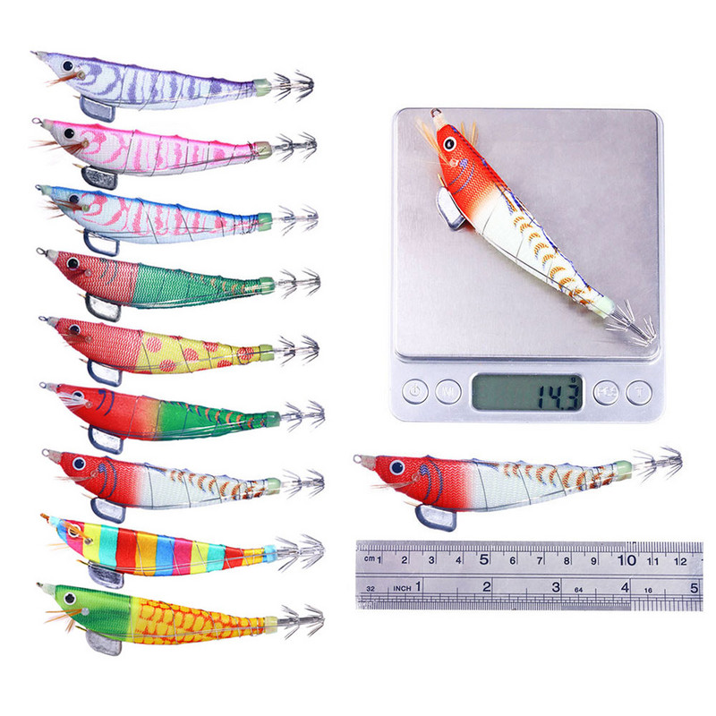 1tk Püügilant Wood Squid Squid Jig Lanre 12CM 17,2G 3D Eyes Squid Hook Long Shot Kunstsöödad püütud kaheksajala jaoks