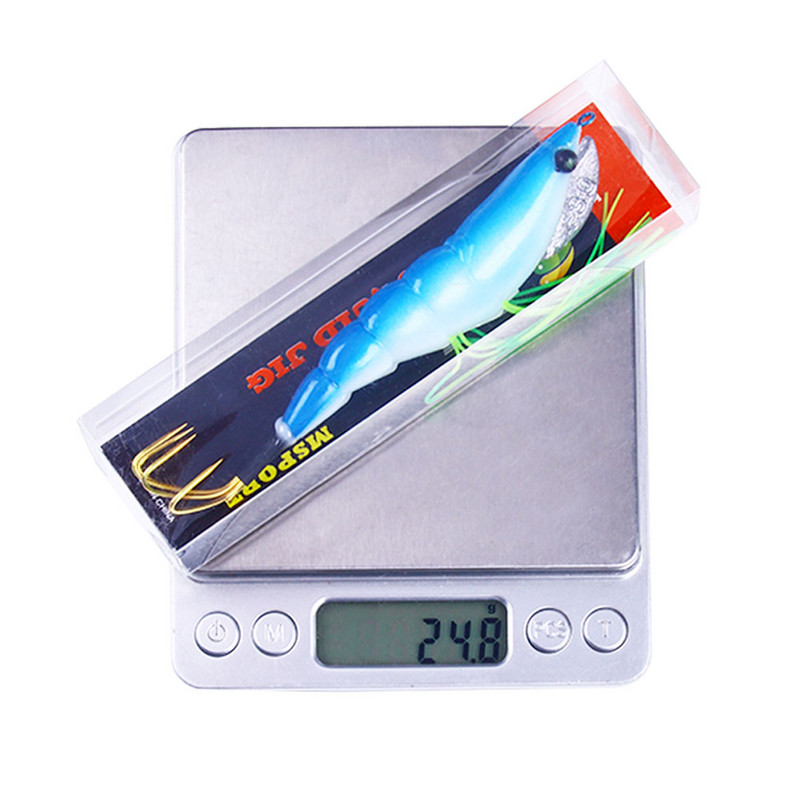 1tk Püügilant Wood Squid Squid Jig Lanre 12CM 17,2G 3D Eyes Squid Hook Long Shot Kunstsöödad püütud kaheksajala jaoks