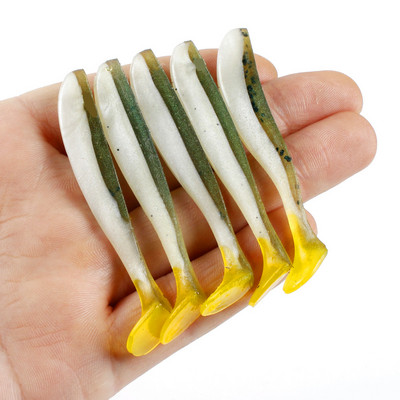 5 buc/lot Naluci moi 50mm 70mm T coada Jigging Naluci de pescuit Wobblers Tackle Dublu Color Bass Stiuca Artificial Silicon Swimbait