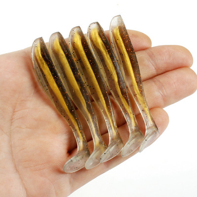 5 buc/lot Naluci moi 50mm 70mm T coada Jigging Naluci de pescuit Wobblers Tackle Dublu Color Bass Stiuca Artificial Silicon Swimbait