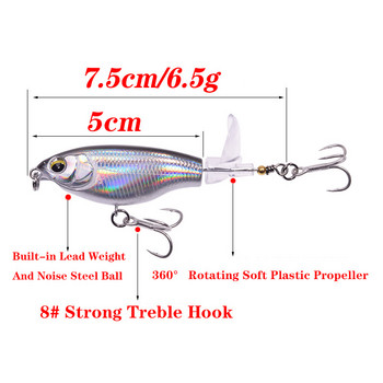 1 ΤΕΜ Whopper Plopper Fishing Lure 75mm 6,5g Μολύβι Topwater Artificial Hard Bait Bass Soft Rotating Tail Wobblers Fishing Tackle