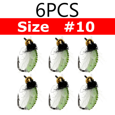 Bimoo 6PCS #10 #12 CDC Feather Hackle Nymph Scud Fly UV Brass Beadhead Wet Bug Worm Forell Fishing Leng Peibutis Kiiresti uppuv