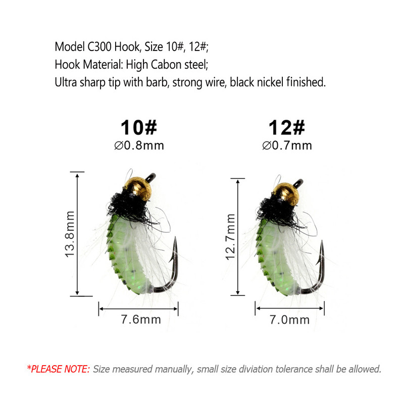 Bimoo 6PCS #10 #12 CDC Feather Hackle Nymph Scud Fly UV Brass Beadhead Wet Bug Worm Forell Fishing Leng Peibutis Kiiresti uppuv