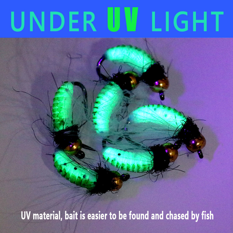 Bimoo 6PCS #10 #12 CDC Feather Hackle Nymph Scud Fly UV Brass Beadhead Wet Bug Worm Forell Fishing Leng Peibutis Kiiresti uppuv