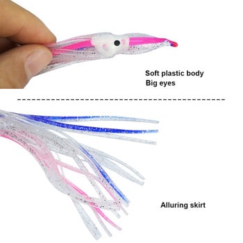 12 τεμαχίων Φούστες Soft Lure Squid 5cm 9cm 11cm Rubber Artificial Bait Lures Octopus Wobblers Tuna Kingfish Sailfish Marlin Baits