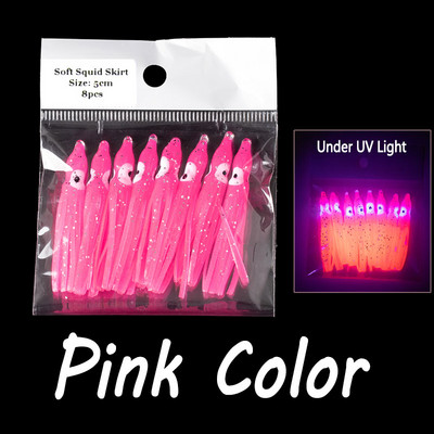 Bimoo 2bags=16db Puha tintahal szoknya horgászfelszerelés tengeri horgászat puha csalik Octopus csali cérna szoknyák keverék színe Lumo piros kék 5 cm