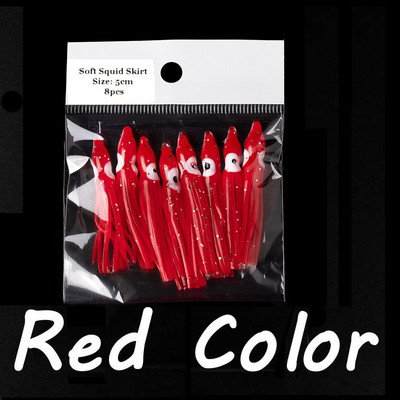 Bimoo 2bags=16db Puha tintahal szoknya horgászfelszerelés tengeri horgászat puha csalik Octopus csali cérna szoknyák keverék színe Lumo piros kék 5 cm