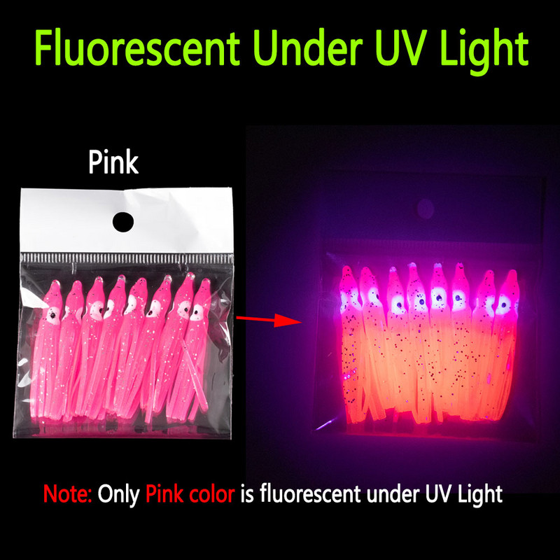 Bimoo 2bags=16db Puha tintahal szoknya horgászfelszerelés tengeri horgászat puha csalik Octopus csali cérna szoknyák keverék színe Lumo piros kék 5 cm