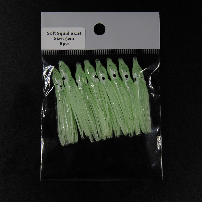 Bimoo 2bags=16db Puha tintahal szoknya horgászfelszerelés tengeri horgászat puha csalik Octopus csali cérna szoknyák keverék színe Lumo piros kék 5 cm