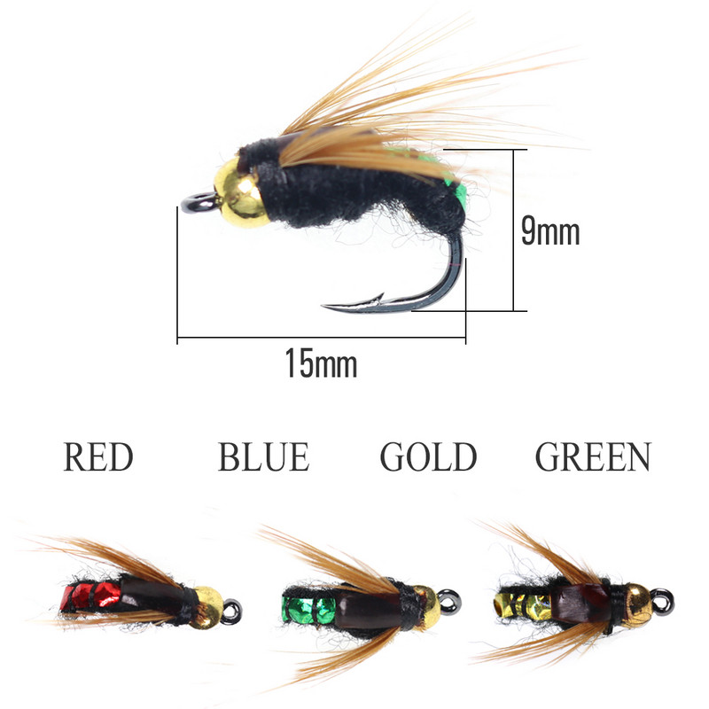 ICERIO 8TK helmepea kiiresti uppuv nümf Scud Fly Bug Worm Forell Fishing Lens Kunstlik putukapüügi peibutis