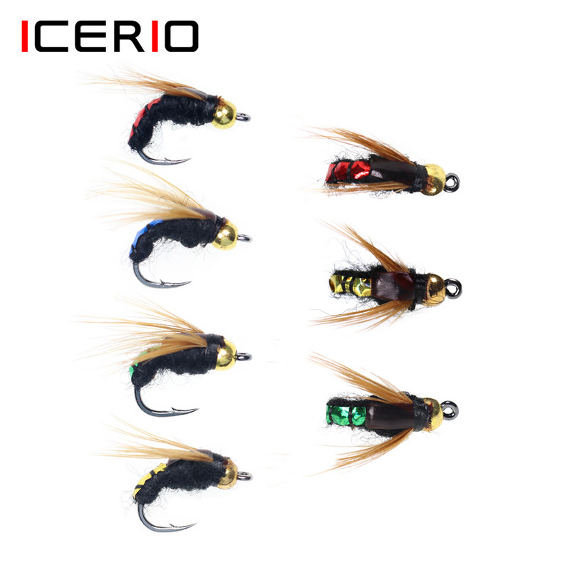 ICERIO 8TK helmepea kiiresti uppuv nümf Scud Fly Bug Worm Forell Fishing Lens Kunstlik putukapüügi peibutis