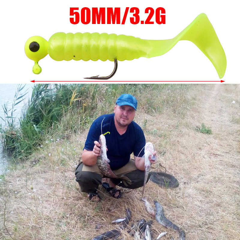 7TK Silikoonist Worm Soft Bait 50mm 3,2g Jig Wobblers Püügilant konksuga Kunstkummist söödad Bass karpkala haugile