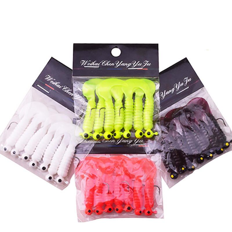 7TK Silikoonist Worm Soft Bait 50mm 3,2g Jig Wobblers Püügilant konksuga Kunstkummist söödad Bass karpkala haugile