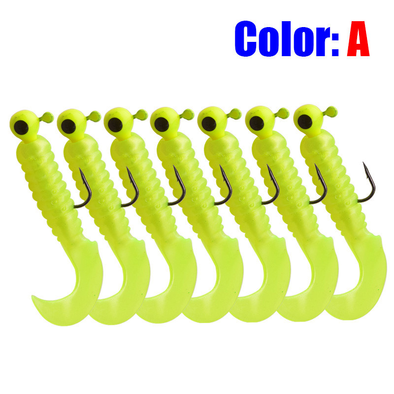 7TK Silikoonist Worm Soft Bait 50mm 3,2g Jig Wobblers Püügilant konksuga Kunstkummist söödad Bass karpkala haugile