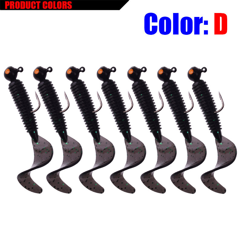 7TK Silikoonist Worm Soft Bait 50mm 3,2g Jig Wobblers Püügilant konksuga Kunstkummist söödad Bass karpkala haugile