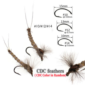 WIFREO 6PCS #10#12 #14 CDC Φτερό Φτερό Mayfly Deer Hair Body Dry Fly Rocky River Trout Fishing Flies Bait Lure