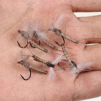 WIFREO 6PCS #10#12 #14 CDC Φτερό Φτερό Mayfly Deer Hair Body Dry Fly Rocky River Trout Fishing Flies Bait Lure