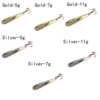 5g/7g/11g Winter Ice Fishing Due with Treble Hook Gold Silver Metal Spoonbait Hard Lure for Fishing of Perch and Pike