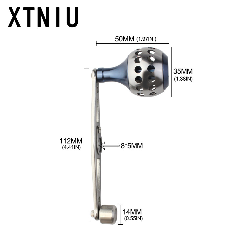 XTNIU Tvirtas, patvarus 8 * 5 mm skylės vienos žvejybos ritės rankenos aliuminio lydinio žvejybos ritės svirtis, skirta sukimuisi žvejybos reikmenų įrankiui