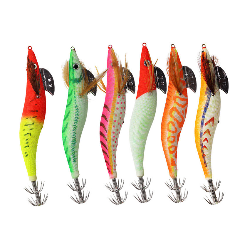 1PCS 2.5 3.0 3.5# Fake Shrimp Hook Wood Bait Δόλωμα ψαρέματος Wobbler Squid Jig Hard Bait Artificial Lure jigging Lure Octopus Bait