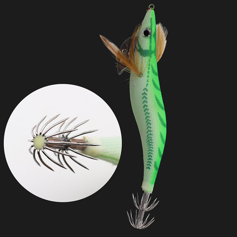 1PCS 2.5 3.0 3.5# Fake Shrimp Hook Wood Bait Δόλωμα ψαρέματος Wobbler Squid Jig Hard Bait Artificial Lure jigging Lure Octopus Bait