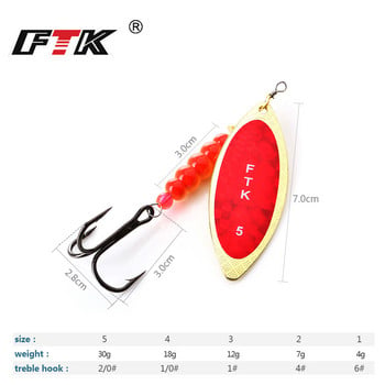 FTK Spinner Bait 4G/7G/12G/18G/30G Spoon Lures щука Метални с високи куки Изкуствена бас стръв Риболовна примамка