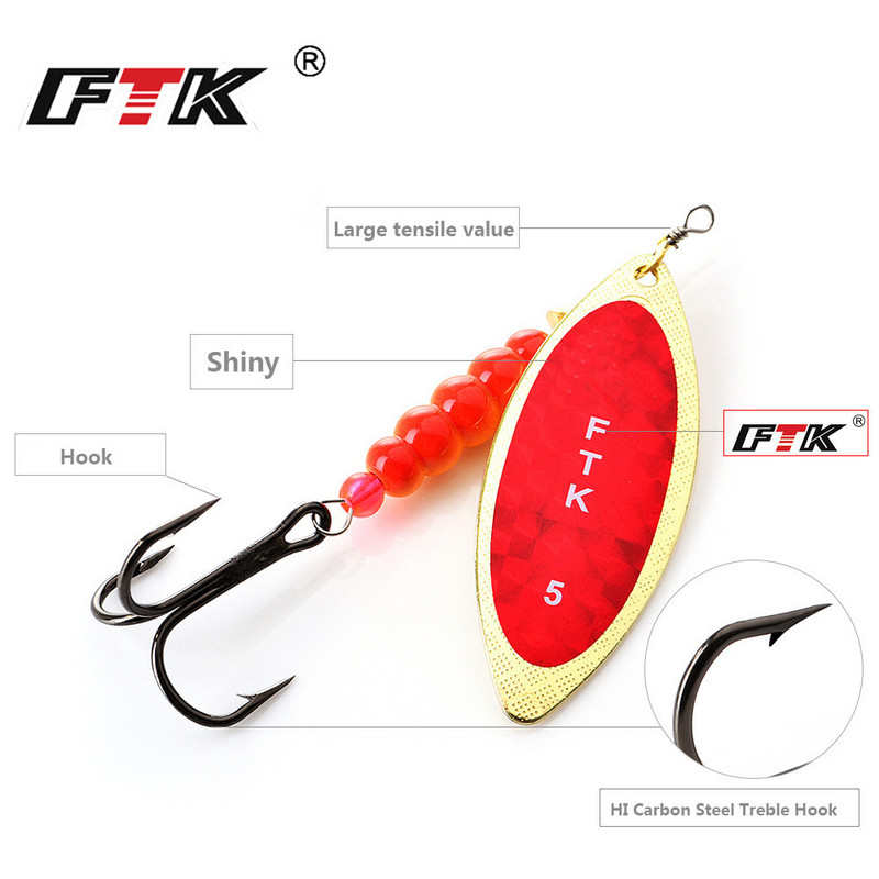 FTK Spinner Bait 4G/7G/12G/18G/30G Spoon Lures csuka fém magas horgokkal Mesterséges basszus csali horgászcsali